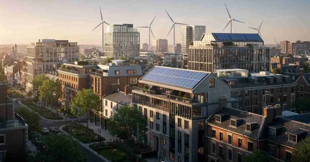 Photorealistic image for article about net zero business energy uk