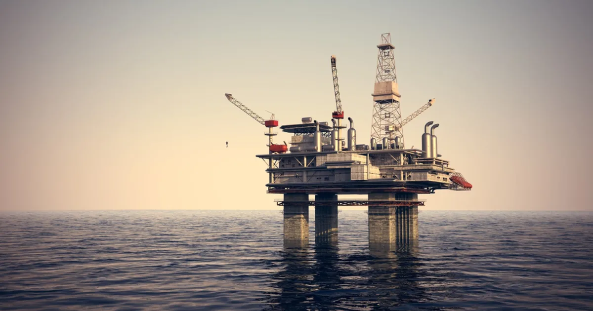 Offshore oil and gas platform at sea.
