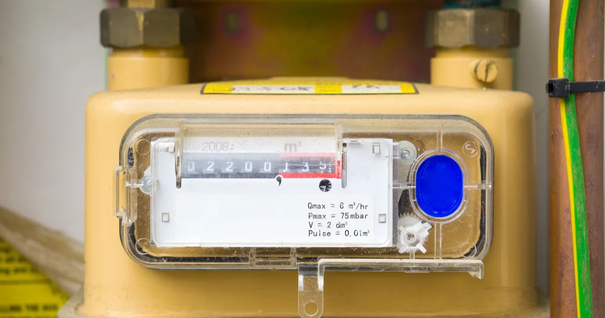 Close-up of a commercial gas meter.